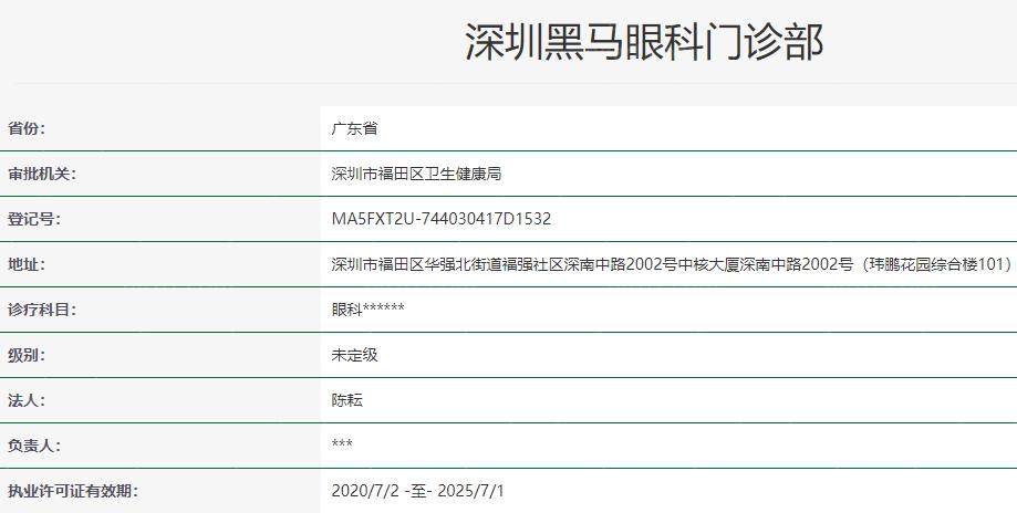 深圳黑马眼科卫健委资质
