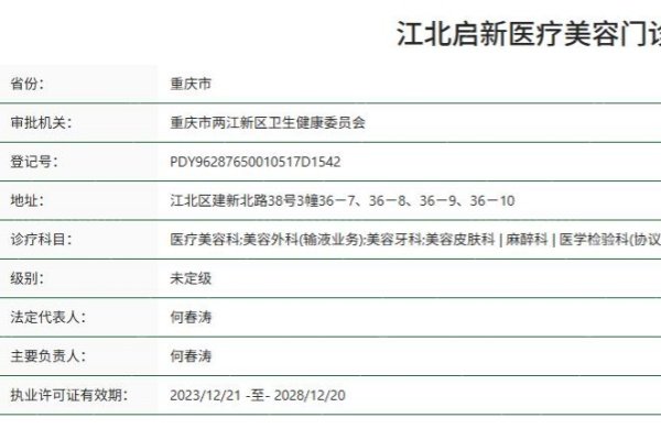 重庆江北启新医疗美容门诊部正规资质