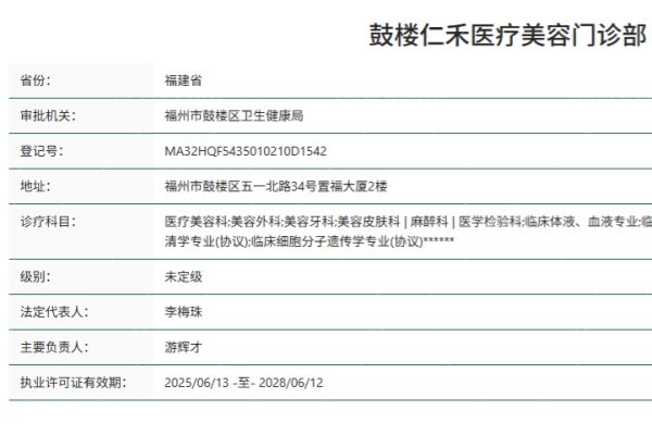 福州鼓楼仁禾医疗美容门诊部正规资质