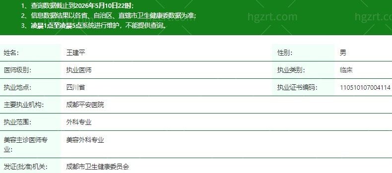 成都东区医院王建平医生资质信息