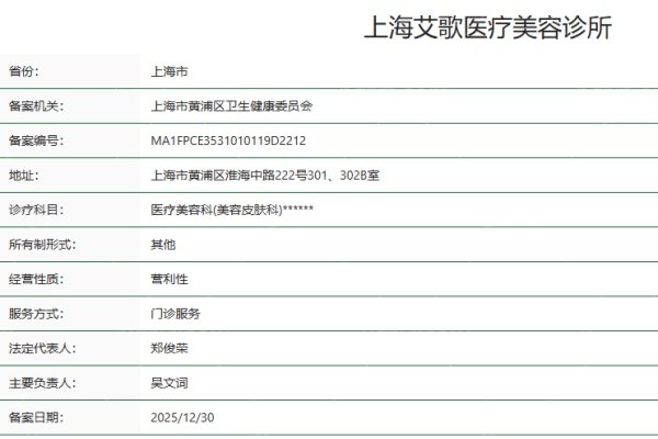 上海艾歌医疗美容诊所正规资质